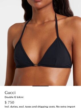 Gucci Black Triangle Bikini Top with Gold Double G Accent